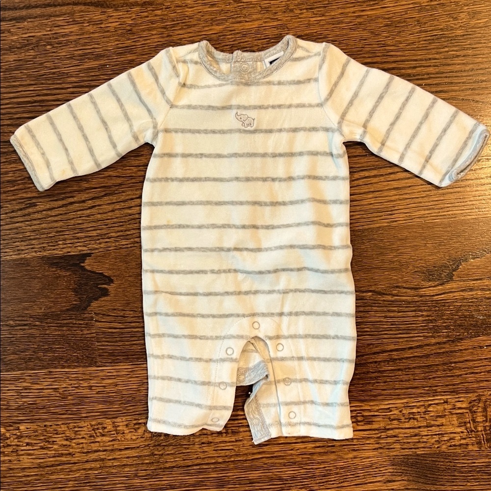 Janie and Jack Gray and Cream Striped Footie